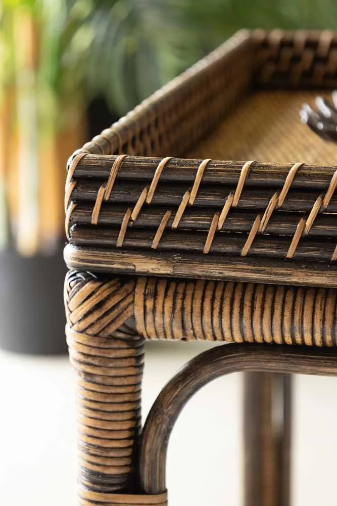Dark Brown Rattan Side Table