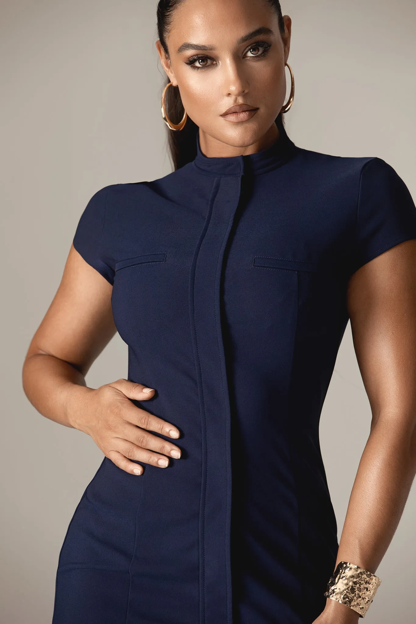Melody Turtleneck Mini Dress (Navy Blue)